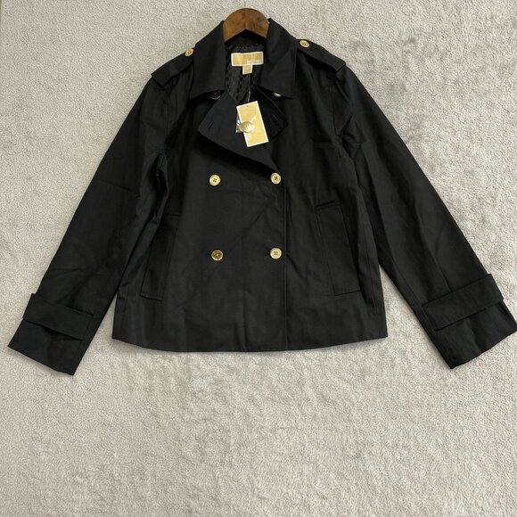 NEW Michael Kors Women's M Black Peacoat Jacket 100% Cotton - Picture 2 of 13